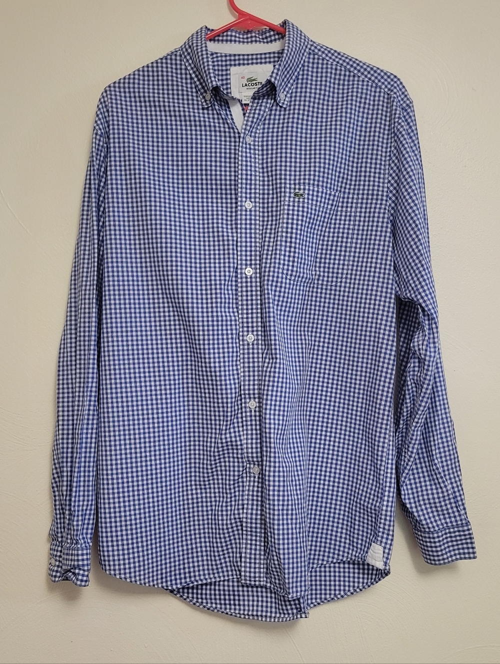 Lacoste Men's Blue Gingham Button-Down Shirt Size 40 Medium